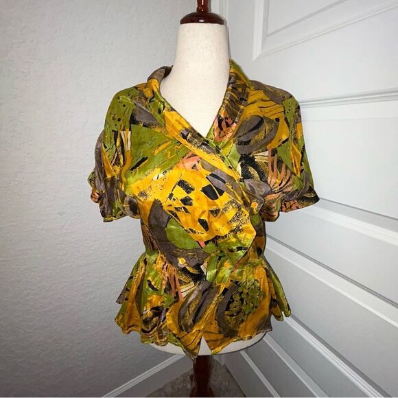 SWEET TALK Button Wrap Short Sleeve Peplum Shirt Blouse Top - Picture 1 of 15